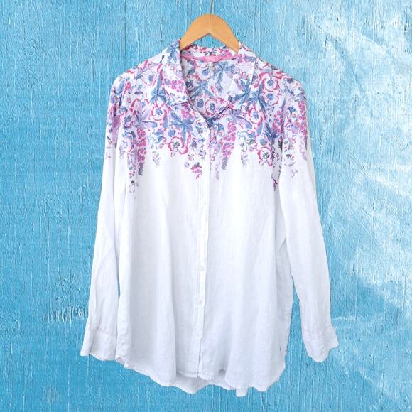 JOULES Jeanne Print White Pink Floral Linen Button Down Top Suze 14 - Picture 9 of 14